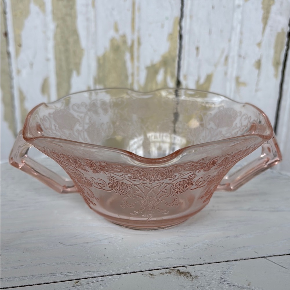 Vintage Hazel Atlas Florentine pink depression glass candy dish